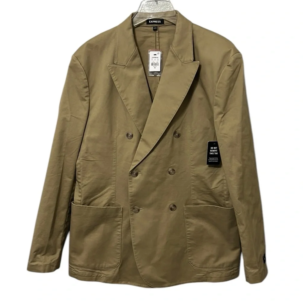 Express Slim Khaki Double Breasted Modern Chino Blazer Size 40R NWT